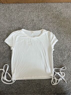 Garage White Short Sleeve Crop Top with Wrap Around Strings